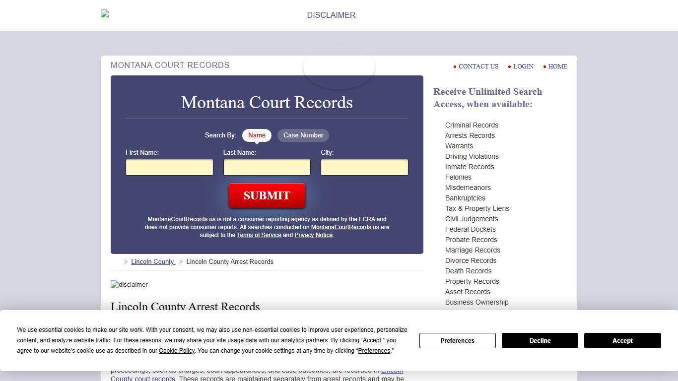 Lincoln County Arrest Records | MontanaCourtRecords.us